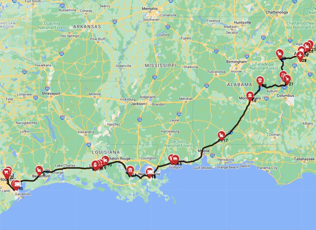 Map for Houston to Atlanta
